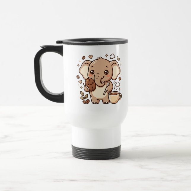 Mug de voyage éléphant mignon Kawaii Café (Gauche)