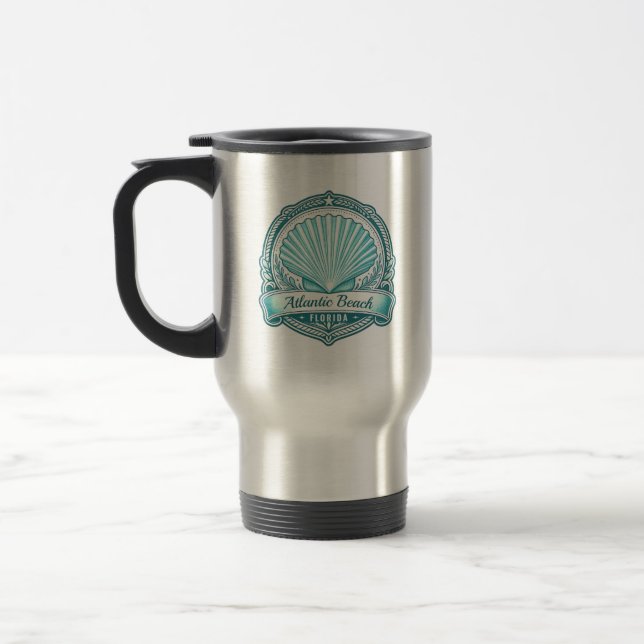 Mug De Voyage Emblème côtier d'Atlantic Beach FL coquillage (Gauche)