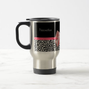 Mug De Voyage Empreinte de léopard à la mode et ruban rose avec