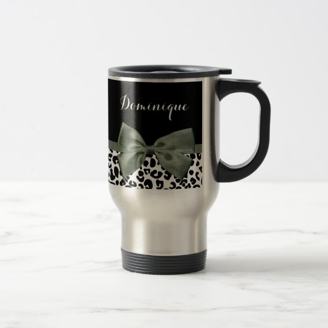 Mug De Voyage Empreinte de léopard animal Motif noir vert Bow (Droit)