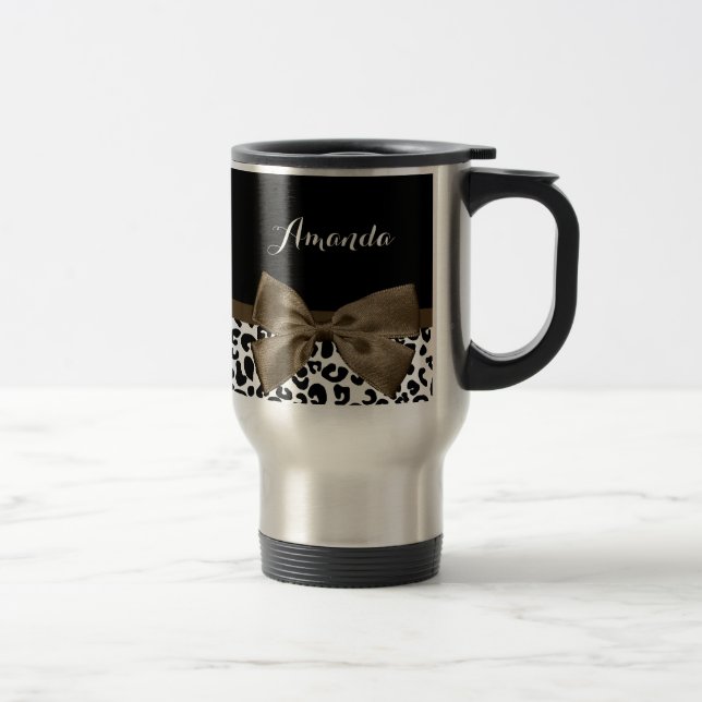 Mug De Voyage Empreinte de léopard sophistiqué Bow Brown avec no (Droit)