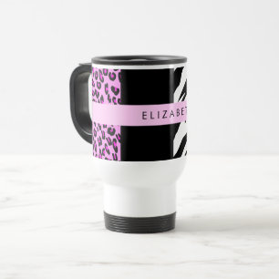 Mug De Voyage Empreinte de léopard, Zebra Print, Rose, Votre nom