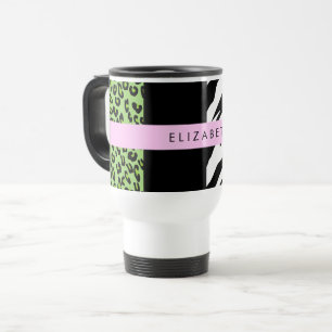 Mug De Voyage Empreinte de léopard, Zebra Print, Vert, Votre nom