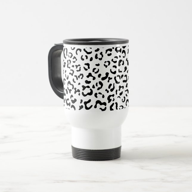 Mug De Voyage Empreinte de léopard, Zones Léopard, Noir Et Blanc (Devant gauche)