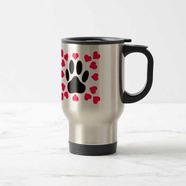 Mug De Voyage Empreinte de patte Chien Noir Avec Formes Cardiaqu (Droit)