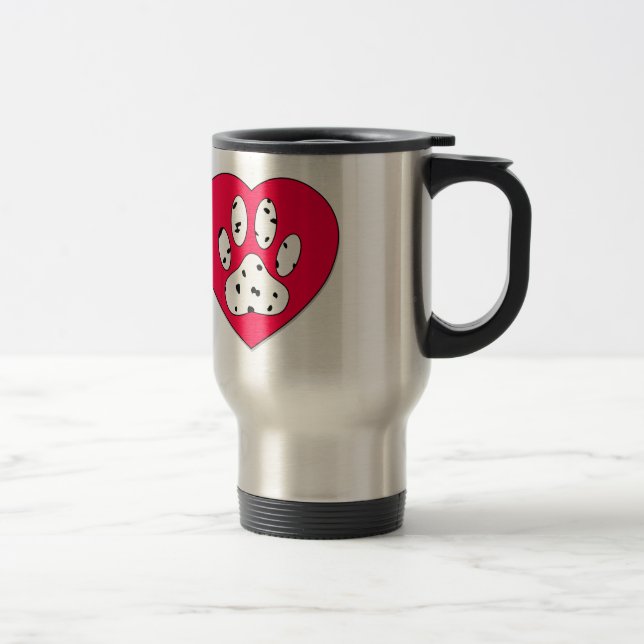 Mug De Voyage Empreinte de patte dalmate dans le coeur rouge (Droit)