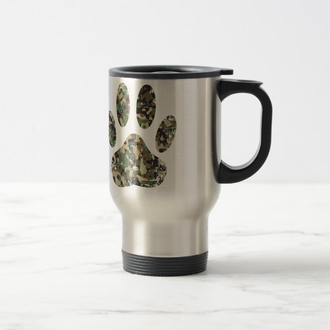 Mug De Voyage Empreinte de patte de chien Camo en détresse (Droit)
