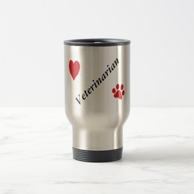 Mug De Voyage Empreinte de patte et coeur Vétérinaire-Rouges (Centre)