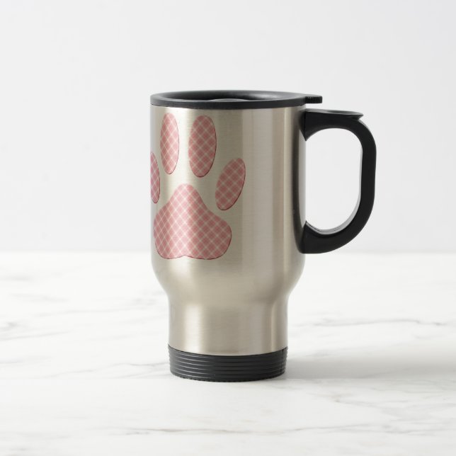 Mug De Voyage Empreinte de patte Tartan Rose Et Blanc (Droit)