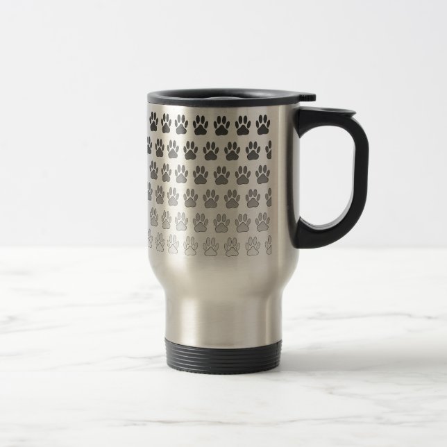 Mug De Voyage Empreintes de pattes dégradés en noir et blanc et  (Droit)