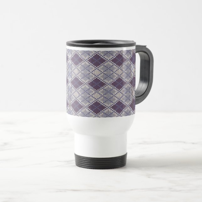MUG DE VOYAGE EN MAILLE ARGYLE PRUNE (Devant droit)