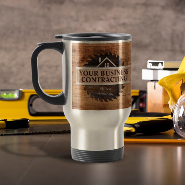 Mug De Voyage Entrepreneur sur mesure en bois rustique (Créateur téléchargé)