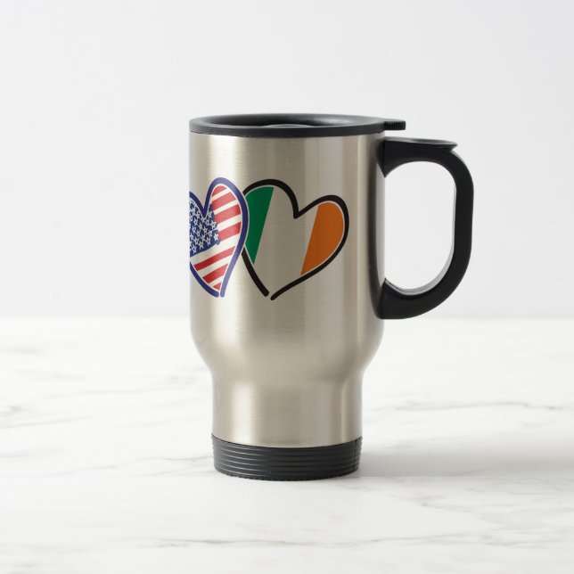Mug De Voyage États-Unis Irlande Coeur drapeaux (Droit)