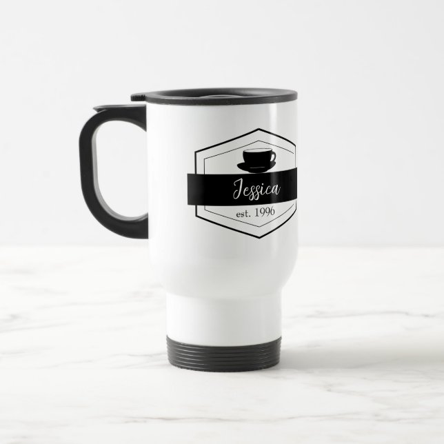 Mug De Voyage Étiquette noir simple (Gauche)
