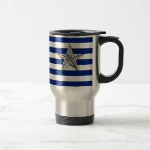 Mug De Voyage Étoile d'argent marine sur les bandes bleues