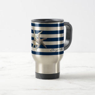 Mug De Voyage Étoile de mer adorable, rayures bleu marine - Pers