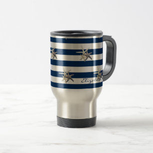 Mug De Voyage Étoile de mer adorable, rayures bleu marine - Pers
