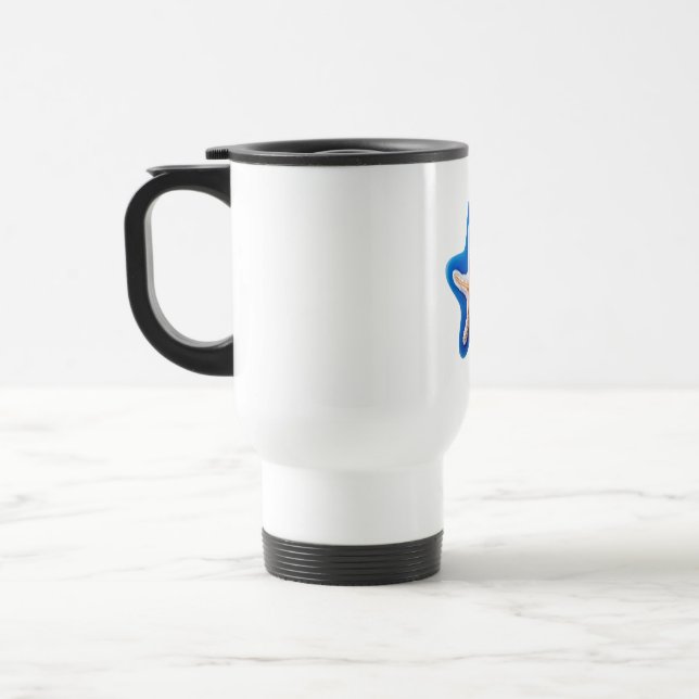 Mug De Voyage Étoile de mer orange sur fond bleu (Gauche)