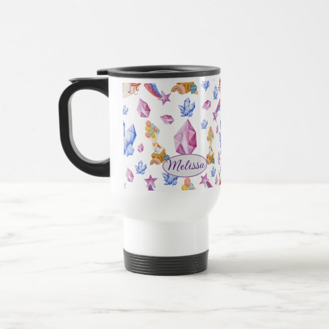 Mug De Voyage Étoiles rose Bleu Cute Motif Unicorne Personnalisé (Gauche)