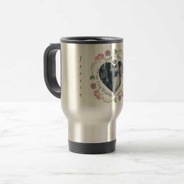 Mug De Voyage Événement romantique Personnalisé Floral Heart Pho (Devant gauche)