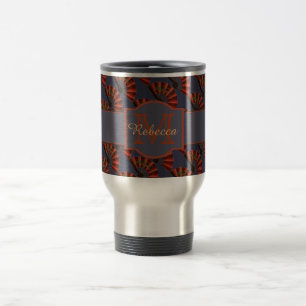Mug De Voyage Éventails japonais antiques rouges élégants et per