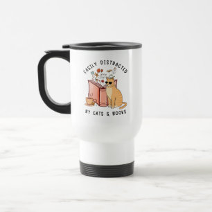 Mug De Voyage Facilement Distrait Par Les Chats Et Livres