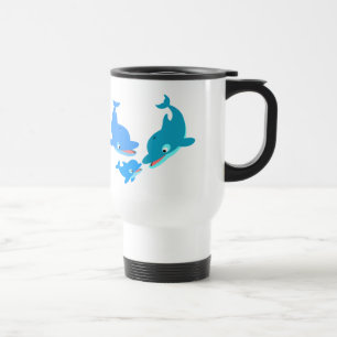 Mug De Voyage Famille de dauphins de caricature mignonne