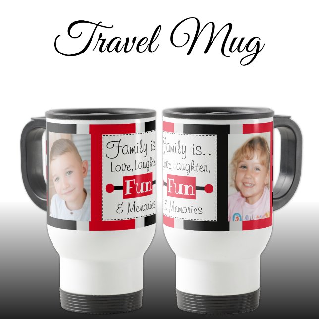 Mug De Voyage Famille est amour photos rayées noir rouge (Créateur téléchargé)