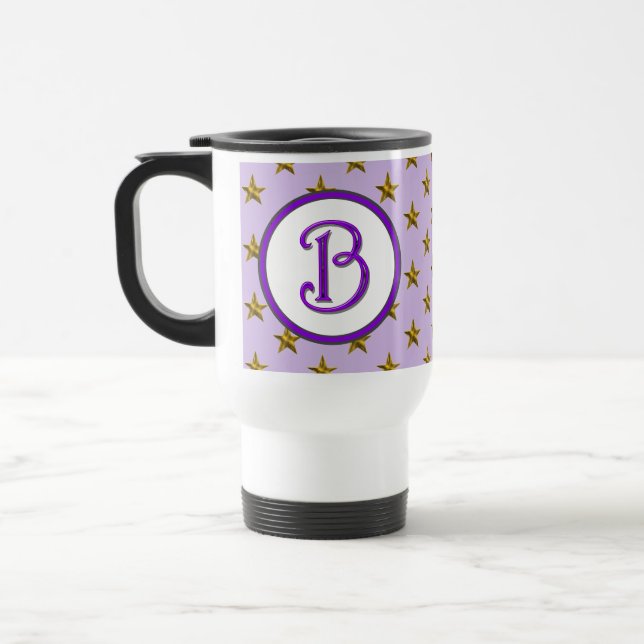 Mug De Voyage Famille Monogramme Violet étoile céleste Initiale (Gauche)