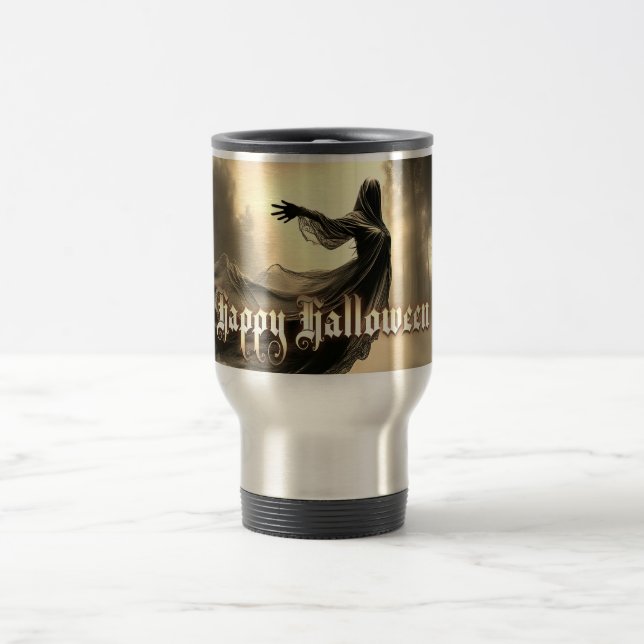 Mug De Voyage Fantôme Féminin Noir dans un Paysage Infernnal - H (Centre)