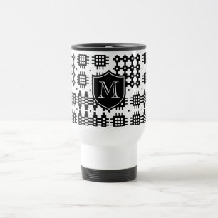 Mug De Voyage Faux Welsh Tapestry Motif Monogramme noir, blanc