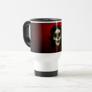 Mug De Voyage Femme Crâne de Sucre Gothique Rose Rouge Jour des