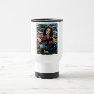 Mug De Voyage Femme Jouant De La Musique Avec Guitare Acoustique