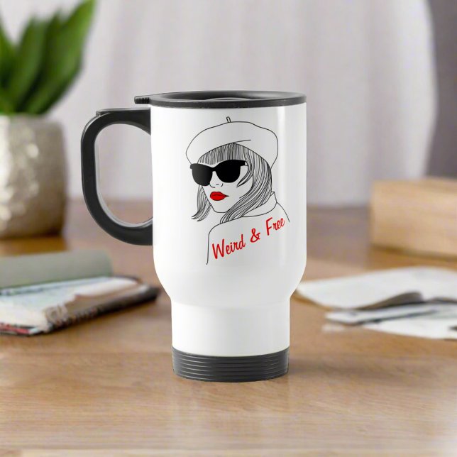 Mug De Voyage Femme Silhouette Rouge & Noir Citation Féministe L (Créateur téléchargé)