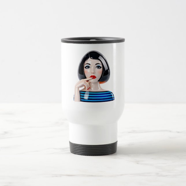 Mug De Voyage Femme stylisée aux lèvres rouges  (Centre)