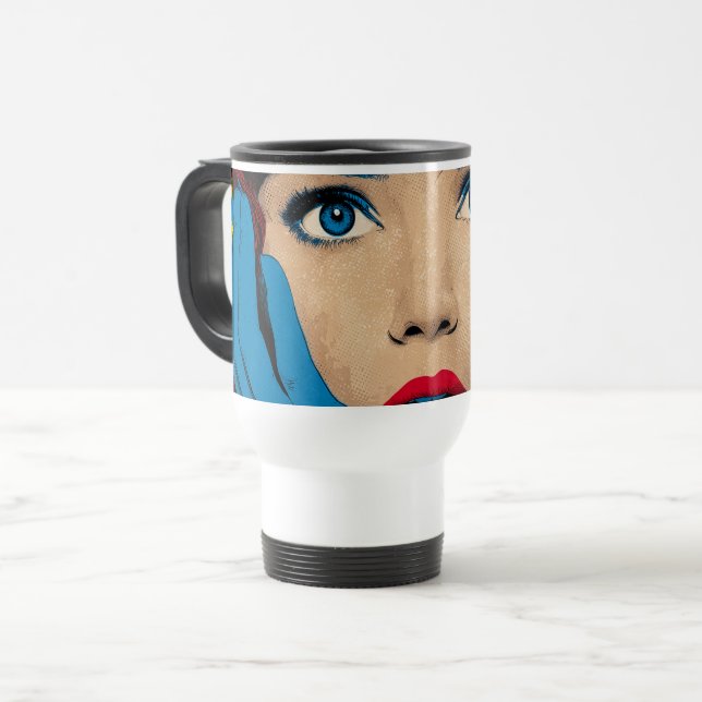 Mug De Voyage Femme surprise dans l'art pop (Devant gauche)