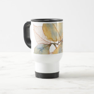 Mug De Voyage Feuilles botaniques aquarelles bleu or mat