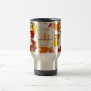 Mug De Voyage Feuilles d'automne colorées et champignons Monogr