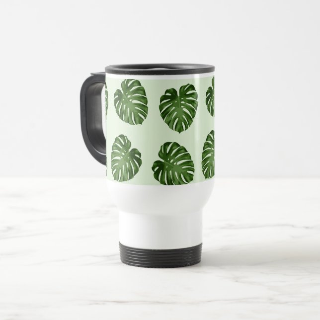 Mug De Voyage Feuilles de palmiers, Feuilles verts, Motif tropic (Devant gauche)