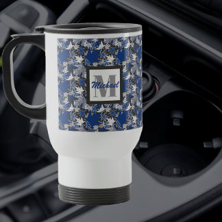 Mug De Voyage Feuilles d'érable bleu sur un Arrière - plan de ch
