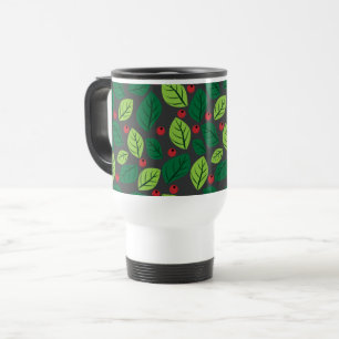 Mug De Voyage Feuilles verts, Berries Rouges, Motif Des Feuilles