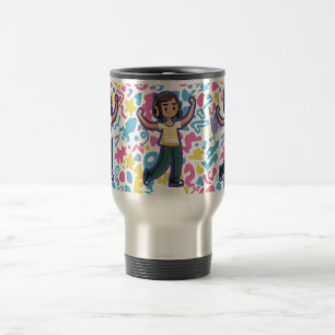 Mug De Voyage Fille avec casque fléchissant confiant et se déten