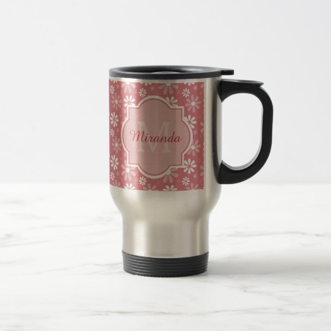 Mug De Voyage Fille Monogramme Joli Rose Fleurs De Faisée Avec N (Droit)