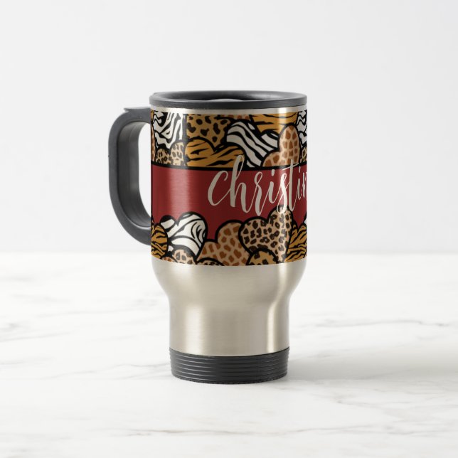 Mug De Voyage Fille Rouge Joueuse Coeurs Posters de animaux Nom (Devant gauche)