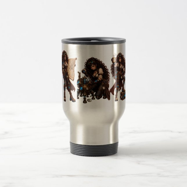 Mug De Voyage Fille Steampunk - Alimentée par le café, les donné (Centre)