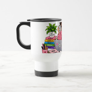 Mug De Voyage Fille studieuse au café cosy – Travaillez dur, rêv