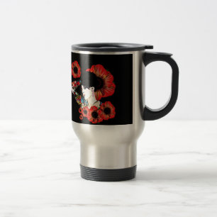 Mug De Voyage Fille tatouée au milieu des fleurs de pavot Art pa