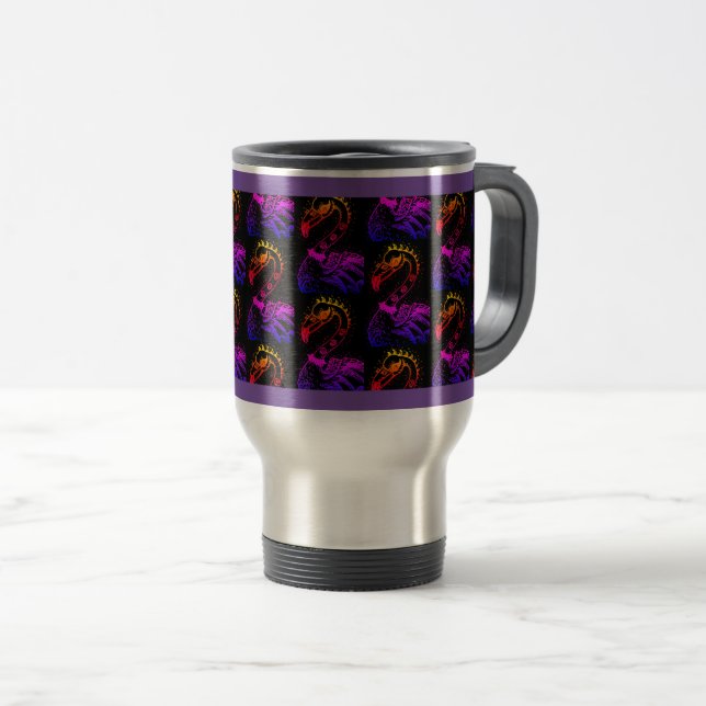 MUG DE VOYAGE FLAMANT ROSE DE ROCKER GOTH PUNK, HAULEURS, CHEVEU (Devant droit)