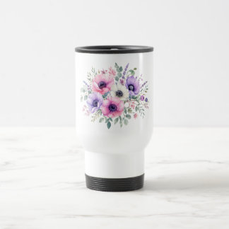 Mug de voyage fleur d'anémone aquarelle