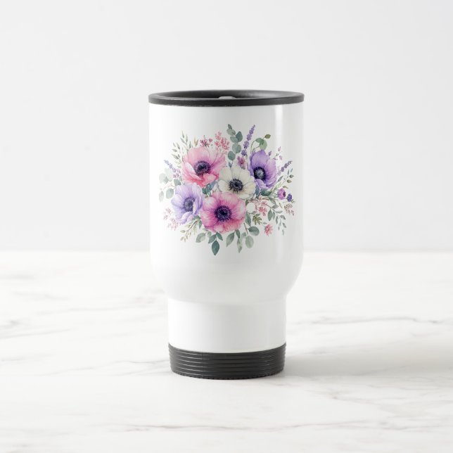 Mug de voyage fleur d'anémone aquarelle (Centre)